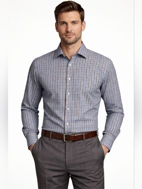 Kenneth Roberts Platinum Button Front Shirt Blue Check Spread Collar Sz XXL